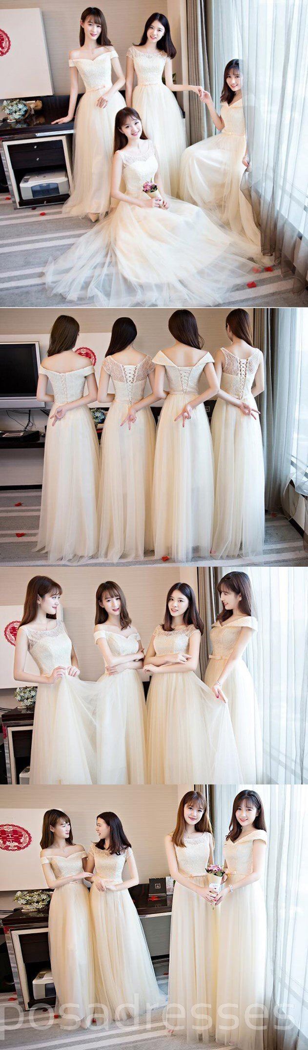 Elegant Lace Tulle Long Bridesmaid Dresses - A-Line Floor Length Formal Gowns for Weddings, Prom & Special Occasions | Style BD003
