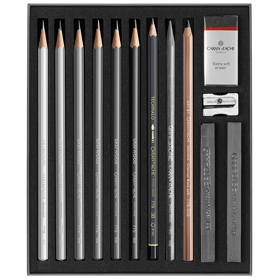 Premium Caran d'Ache Artist Sketching Set - 15-Piece Professional Drawing Kit with Graphite Pencils, Charcoal & Blending Stumps - Perfect for Artists, Illustrators & Sketching Enthusiasts - Ideal for Studio, Classroom & Outdoor Drawing