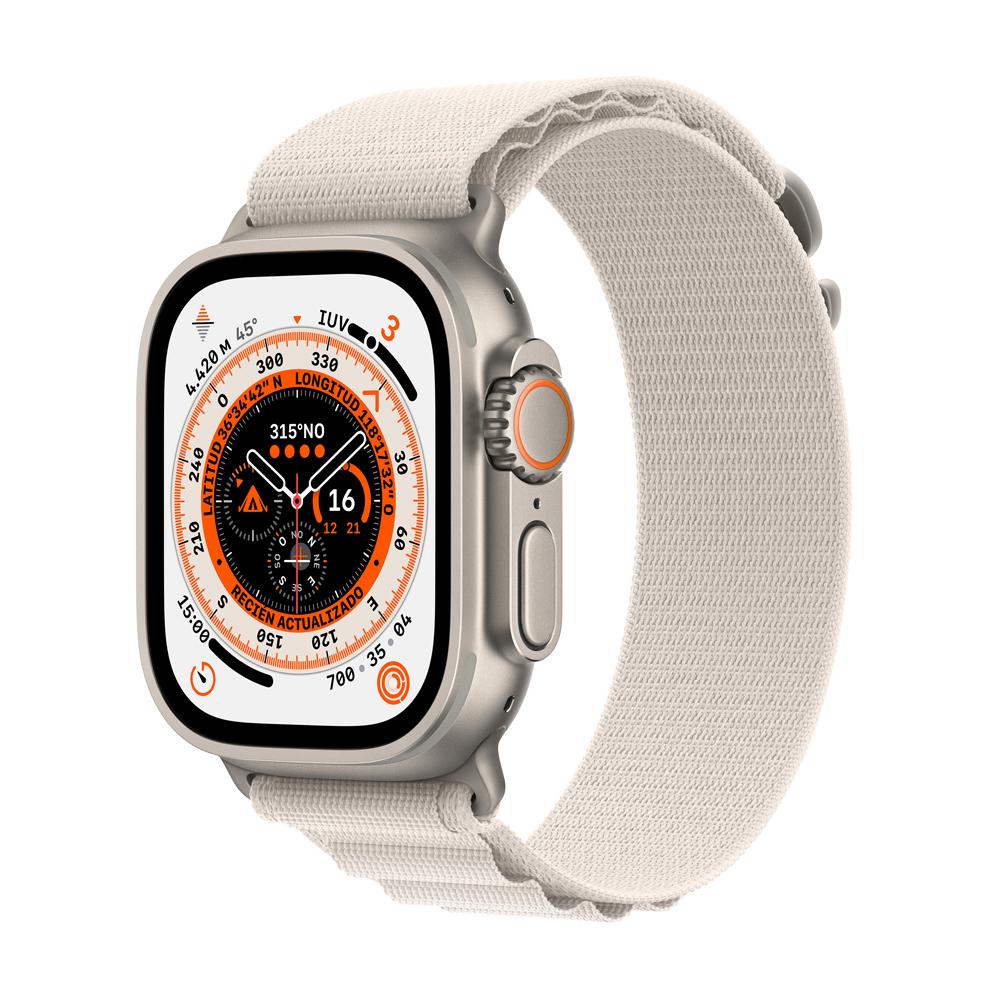 Apple Watch Ultra (GPS + Cellular) 49mm Titanium Case with White Star Alpine Loop Band - Size M - Perfect for Outdoor Adventures & Fitness Tracking