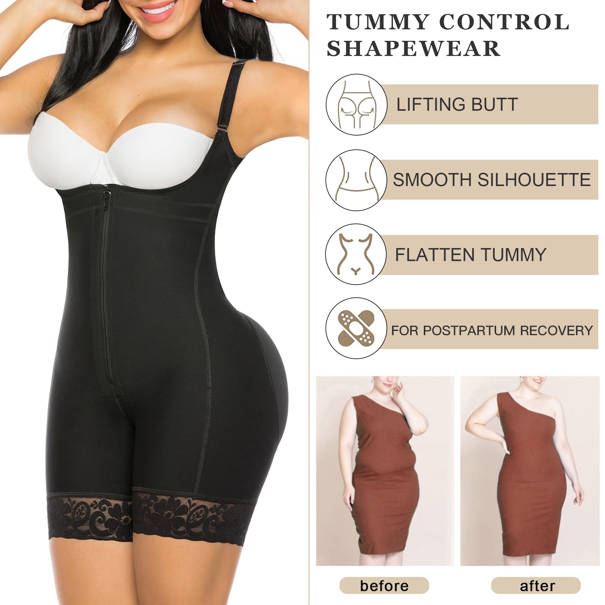 YIANNA Fajas Colombianas Shapewear for Women - Postpartum Tummy Control Body Shaper, Butt Lifter Bodysuit - Perfect for Post-Surgery Recovery, Everyday Wear & Special Occasions