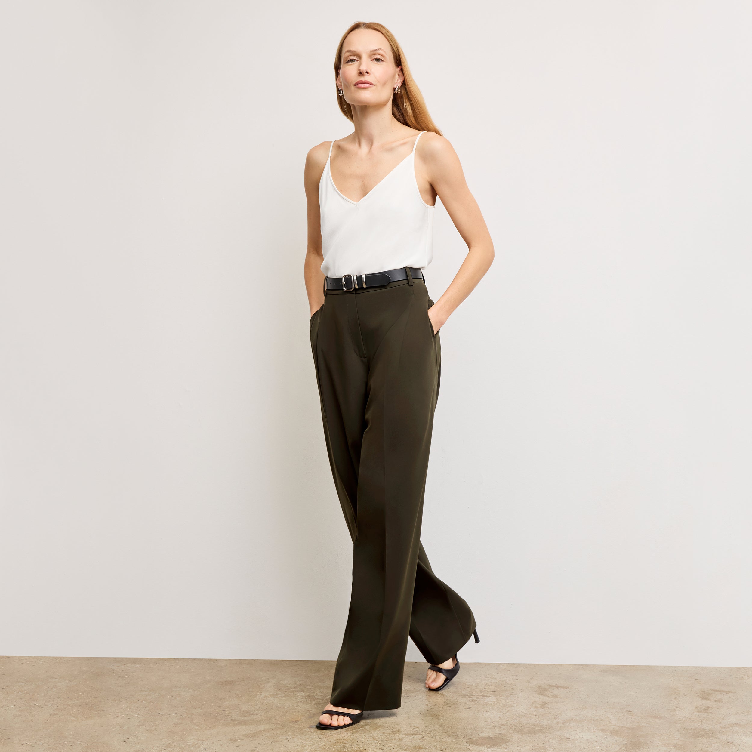 Rina Sculptural High-Waisted OrigamiTech Pants for Women - Olive Green Wide Leg Trousers | Comfortable & Stylish for Work, Travel & Casual Wear
