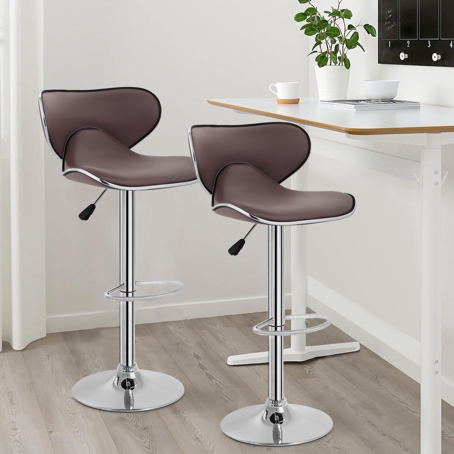 Best Adjustable Bar Stools Set of 2 - PU Leather Swivel Counter Height Bar Stools with Back Support - Perfect for Kitchen Island, Home Bar, Dining Room & Breakfast Nook