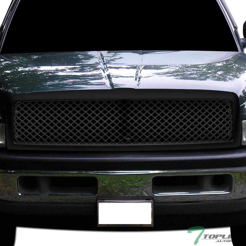 Matte Black ABS Mesh Front Hood Bumper Grill Grille Guard Compatible With 1994-2001 Dodge Ram 1500 & 1994-2002 Ram 2500 3500 - Durable Off-Road Protection for Trucks