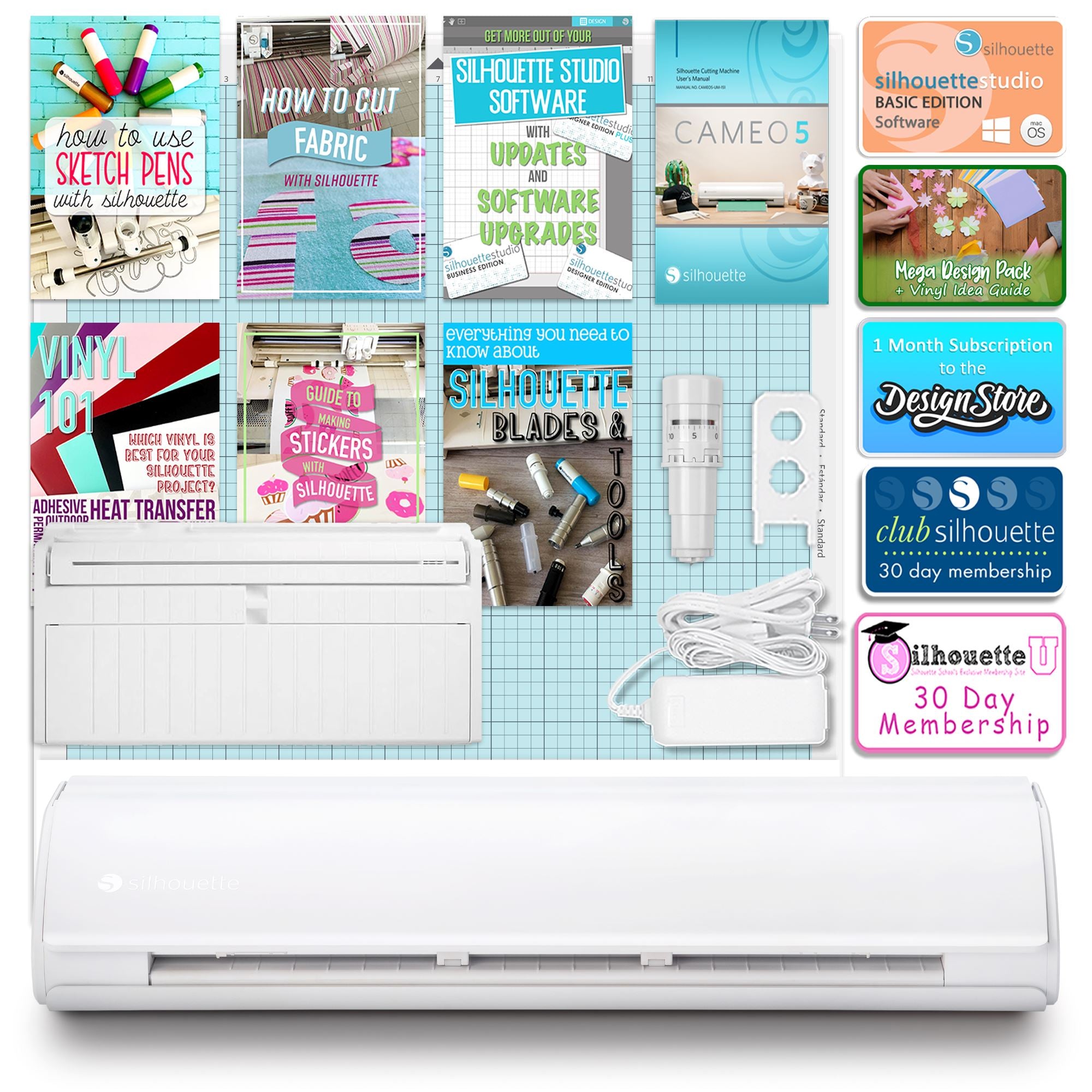 Silhouette Cameo 5 PLUS Vinyl Cutter Machine with 8-in-1 Navy Heat Press Bundle & Siser HTV Vinyl - Perfect for DIY Crafts, T-Shirt Design, and Home Decor Projects