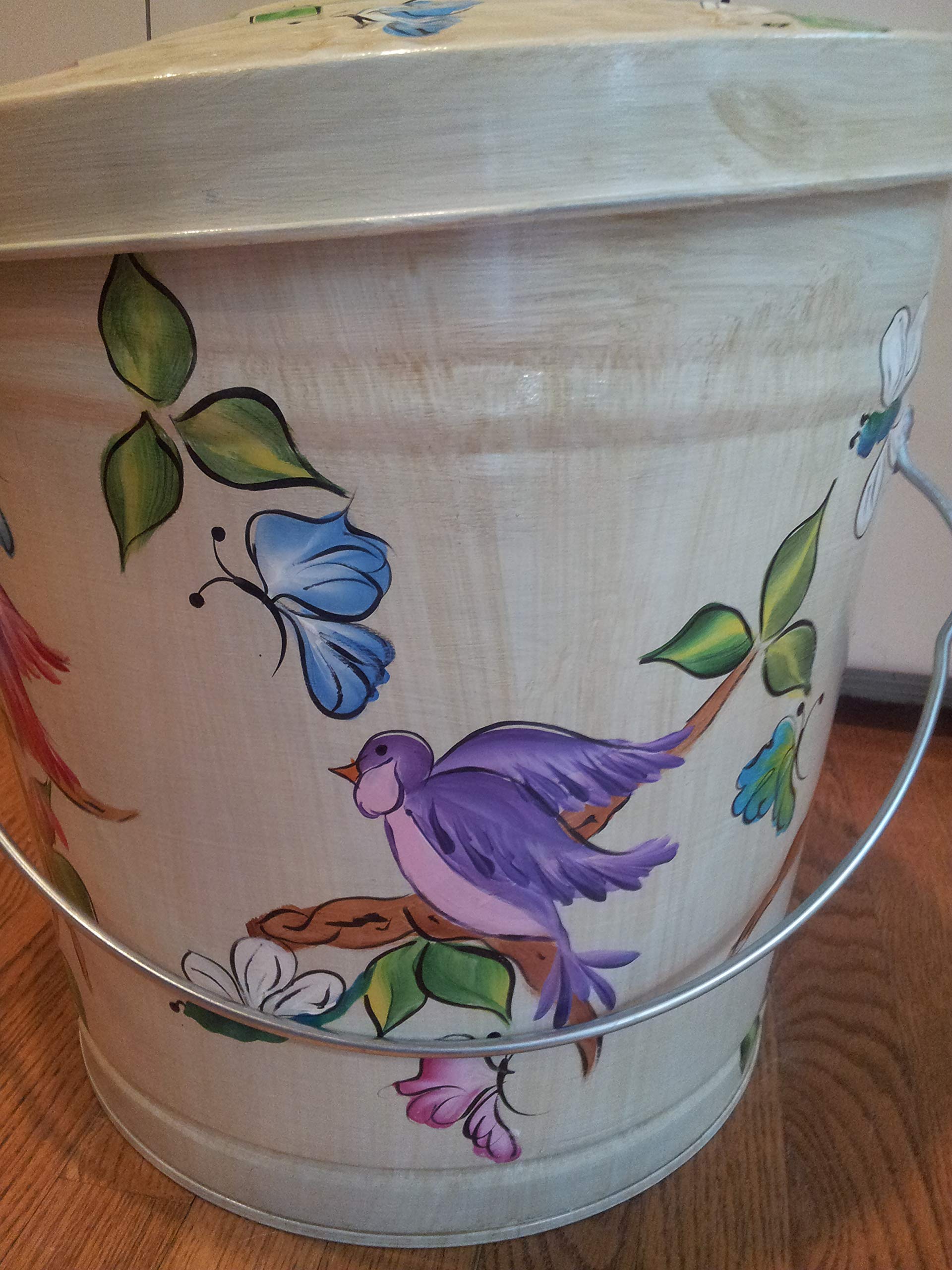 10 Gallon Hand Painted Decorative Trash Can - Elegant Waste Bin for Kitchen, Bathroom & Office - Eco-Friendly Garbage Can with Artistic Designs for Home Decor