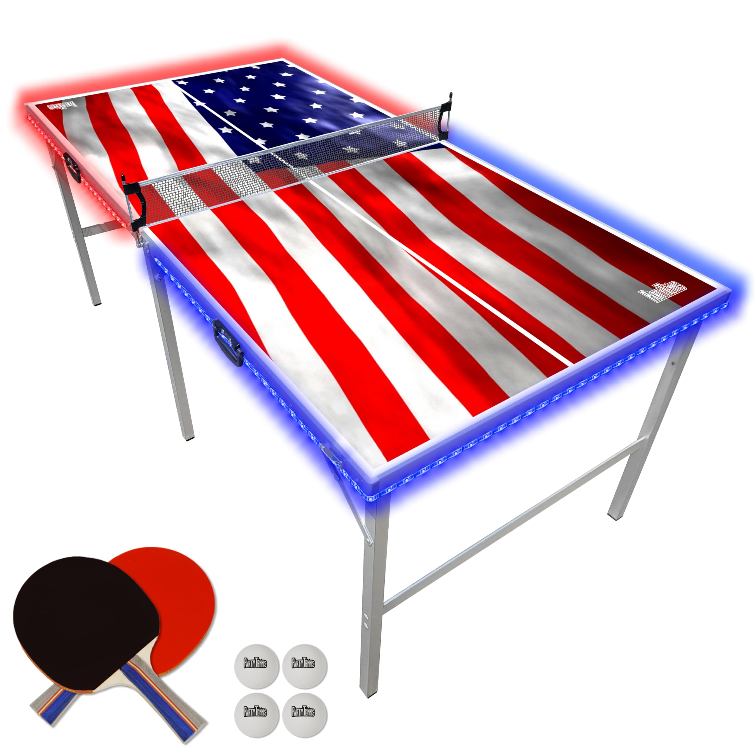 Portable 6ft x 3ft Folding Ping Pong Table with Net, Paddles & Balls - Indoor/Outdoor Table Tennis Set for Kids & Adults | Fun Party & Game Room Entertainment | Optional LED Light Models