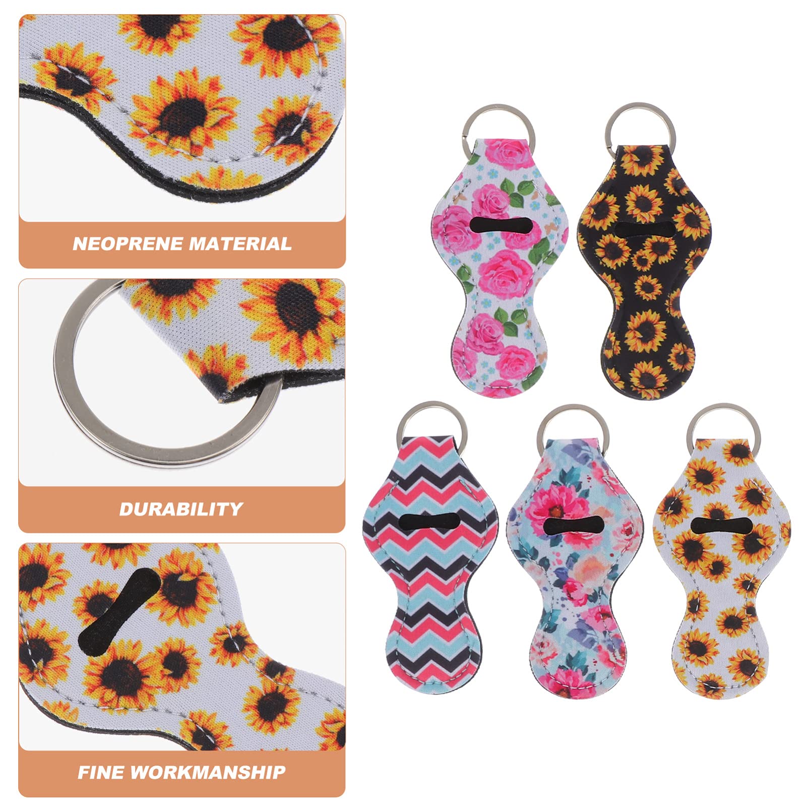 5-Piece Minkissy Car Mount Lipstick Holder Keychain Set - Neoprene Chapstick & Lip Balm Holder with Keyring - Perfect for Car Keys, Purses & Travel Accessories