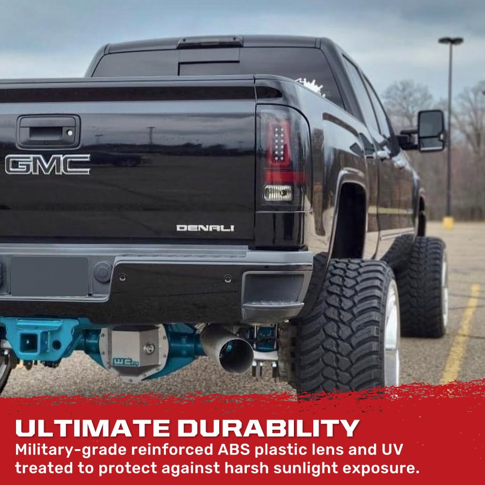 RECON OLED Tail Lights for 2014-2018 GMC Sierra 1500 & 2014-2019 Sierra 2500/3500 - Smoked Lens LED Running Lights (Direct Replacement for Factory Halogen Lights) - Perfect for Night Driving & Enhanced Truck Style