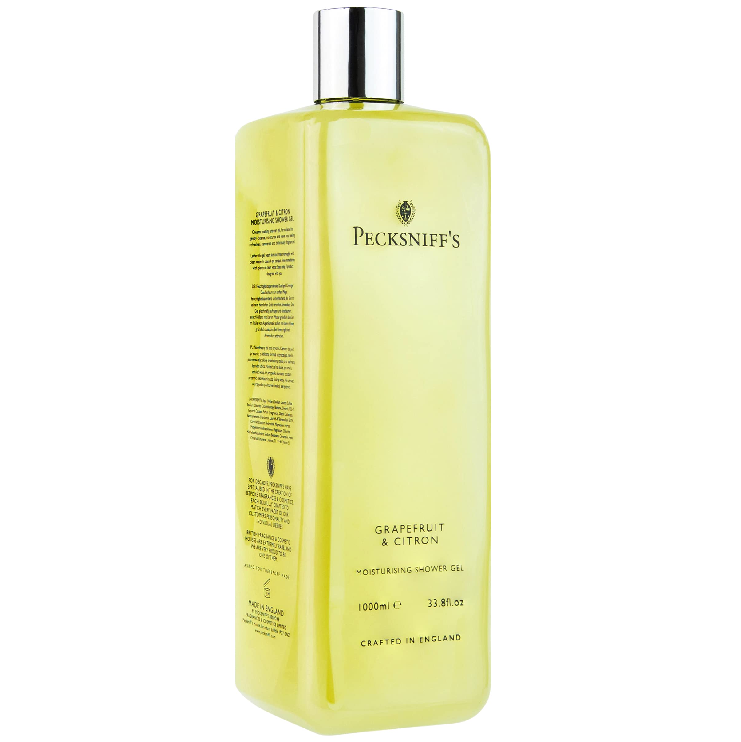 Pecksniff's 33.8 oz Grapefruit & Citron Peel Shower Gel - Natural Moisturizing Body Wash for Sensitive Skin - Cruelty Free, Vitamin B Enriched Gentle Cleanser - Hydrating Bath & Shower Gel for Daily Use, Spa & Relaxation