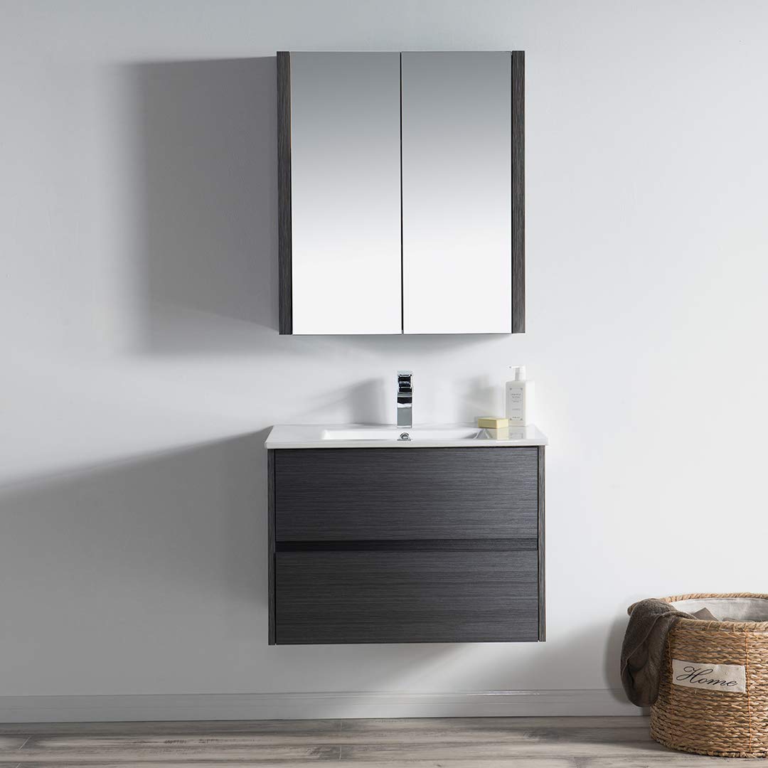 30 Inch Floating Bathroom Vanity with Sink & Mirror - Solid Wood Wall Mounted Vanity Cabinet in Silver Grey - Perfect for Small Bathrooms, Powder Rooms & Modern Home Decor (30