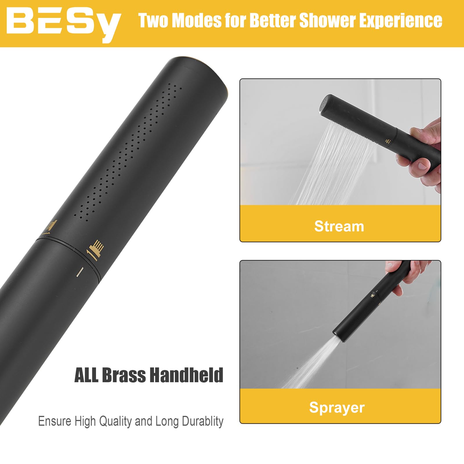 BESy Matte Black Roman Tub Faucet with Handheld Showerhead - 2-in-1 Deck Mount Bathtub Faucet Set with Sprayer, Brass Construction, cUPC Certified - Perfect for Luxury Bathrooms, Spa-Like Showers & Modern Home Renovations