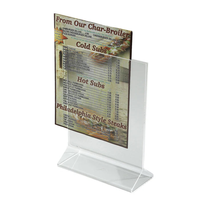 Winco Double Sided 5x7 Clear Menu Stand - Perfect for Restaurants, Cafes & Events - Durable Acrylic Menu Holder for Tabletop Display