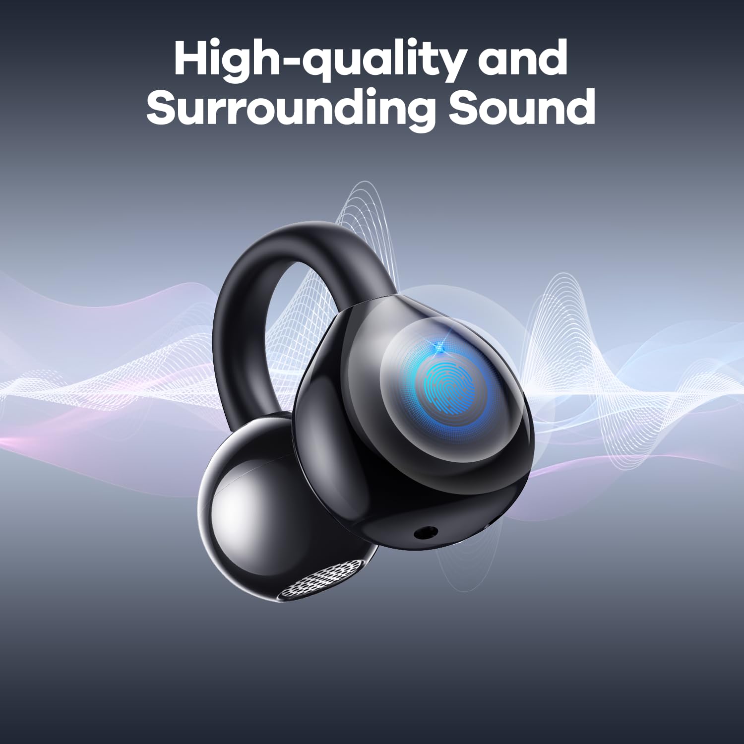 Open Ear Clip On Wireless Earbuds with LED Digital Display & Touch Control - Bluetooth 5.4 Air Conduction Sport Headphones for Running, Gym, Fitness | Sweatproof & Comfortable Design (Dark Grey) - Perfect for Jogging, Workouts & Outdoor Activities