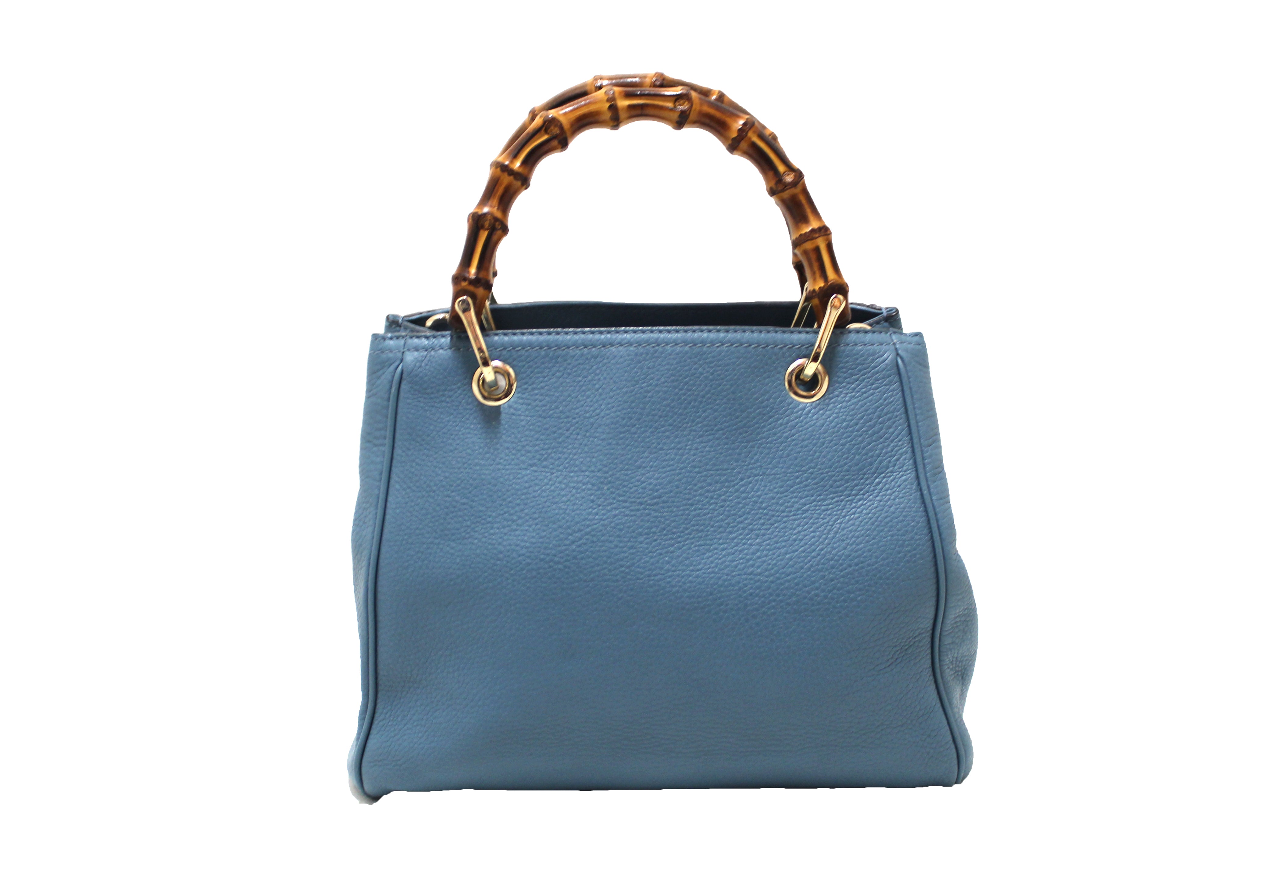 Authentic Gucci Blue Leather Bamboo Mini Tote Bag with Adjustable Strap - Luxury Designer Handbag for Women, Perfect for Work, Travel & Everyday Use