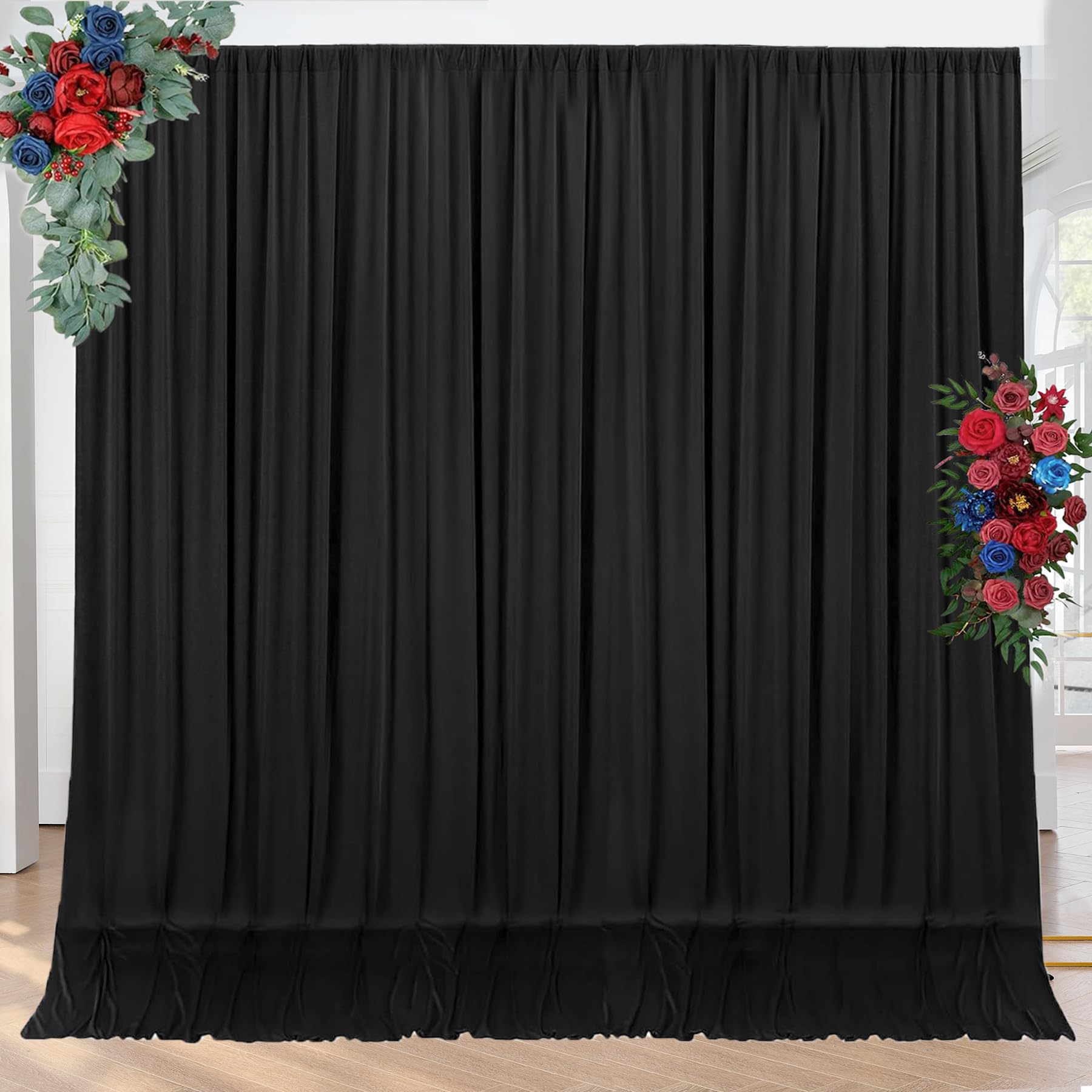 10ft x 10ft Wrinkle-Free Black Polyester Photo Backdrop Curtains - 2 Panels 5ftx10ft for Wedding, Birthday, Graduation Photography | Perfect for Party Decor, Studio Background & Event Stage Drapes