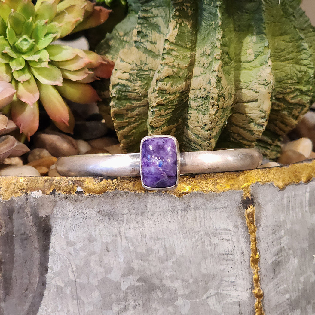 Al Charoite Square Cuff Bracelet – Handmade Gemstone Jewelry for Women, Healing Crystal Energy, Boho Chic Fashion | Perfect for Meditation, Yoga, and Spiritual Gifts