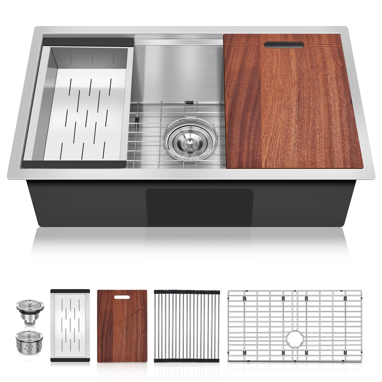 Tysun 32 Inch Undermount Stainless Steel Kitchen Sink - 16 Gauge Single Bowl Workstation Sink with Accessories - Perfect for Modern Kitchens, Food Prep & Dishwashing