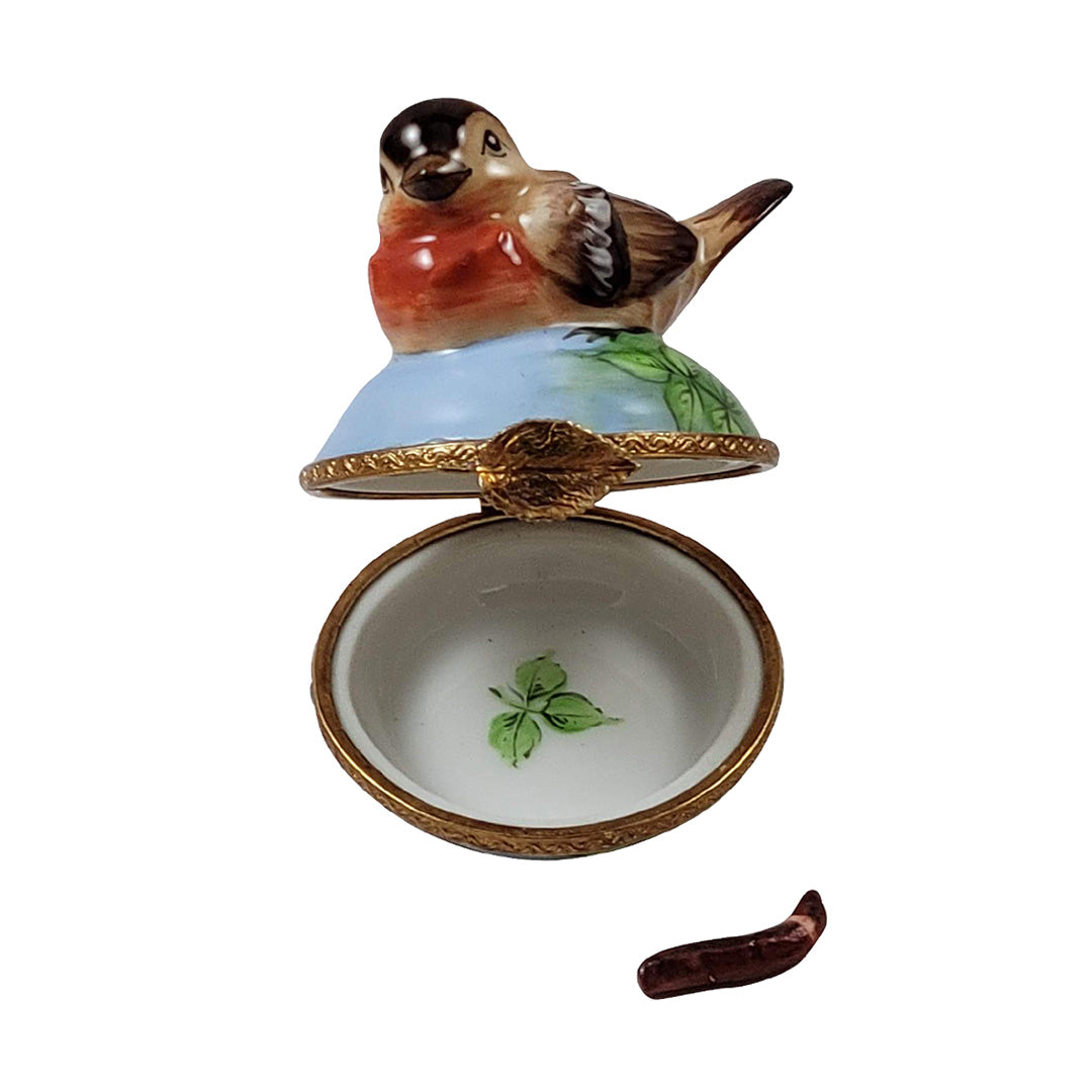 Robin Redbreast Limoges Porcelain Figurine - Handcrafted Collectible Bird Statue for Home Decor, Gift & Christmas Ornament