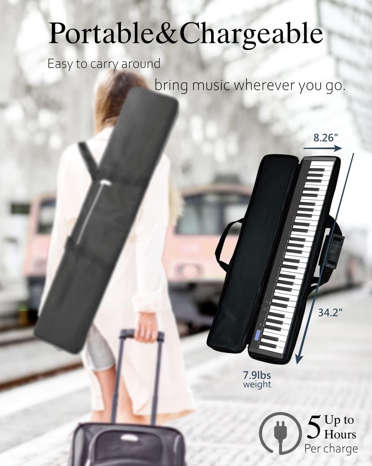 61-Key Semi-Weighted Portable Digital Piano Keyboard with Stand, Headphones & Sustain Pedal - Ideal for Beginners, Home Practice & Live Performances - Includes Carrying Case (Black)