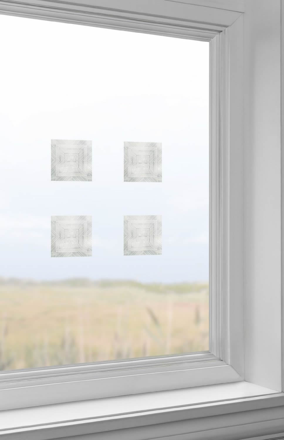 6-Pack Clear & Etched 4x4 Bird Deflectors - Durable Window Decals to Prevent Bird Collisions | Ideal for Homes, Offices & Glass Buildings