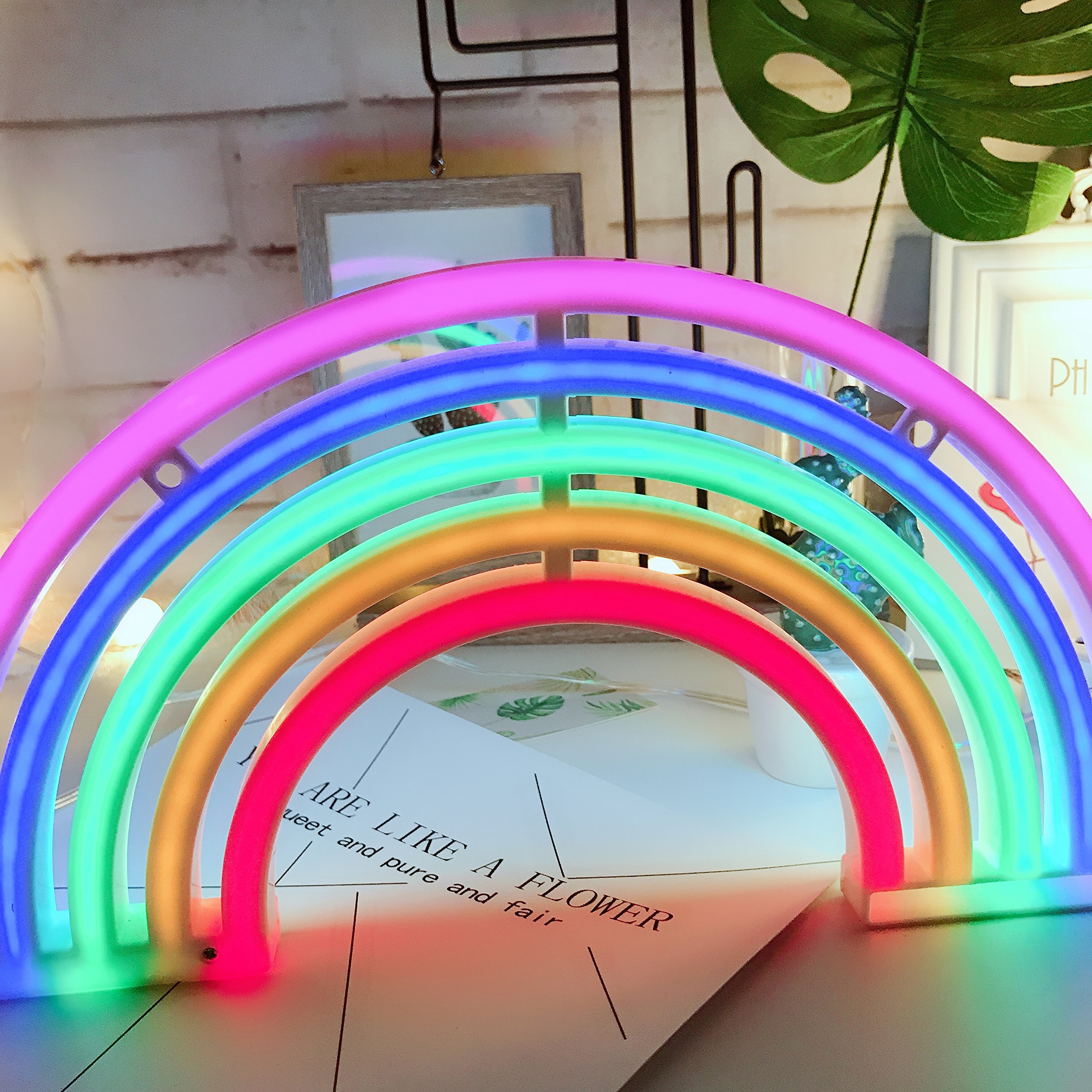 QiaoFei Rainbow LED Neon Sign - Kids Room Wall Decor, Bedroom Night Light, Party & Holiday Decoration - USB/Battery Operated Table Lamp for Home Accessories