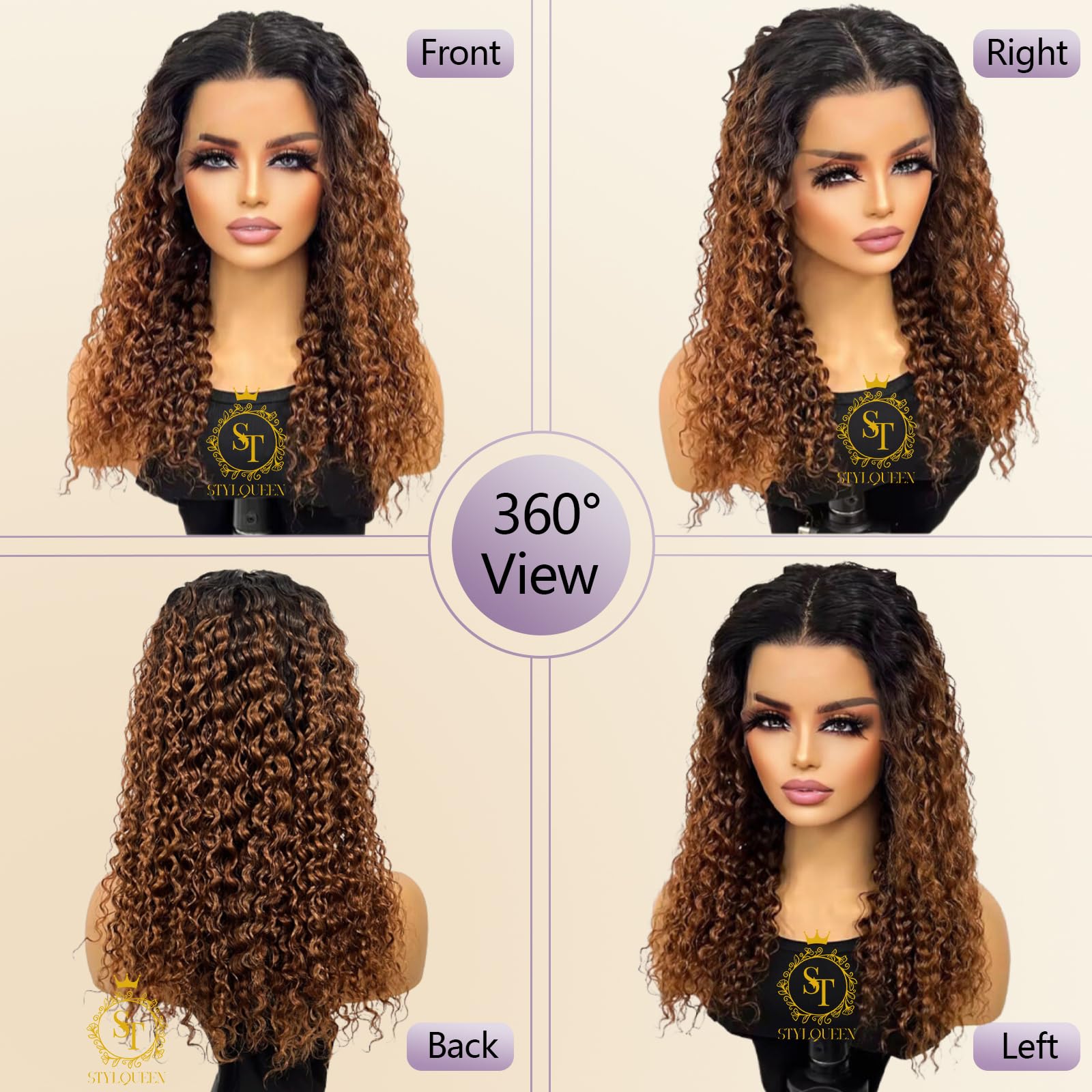 13x4 Brown Ombre Lace Front Wig Human Hair - Pre Plucked Glueless Deep Wave Short Curly Bob Wig 14 Inch 150% Density for Black Women | Perfect for Daily Wear, Parties & Special Occasions
