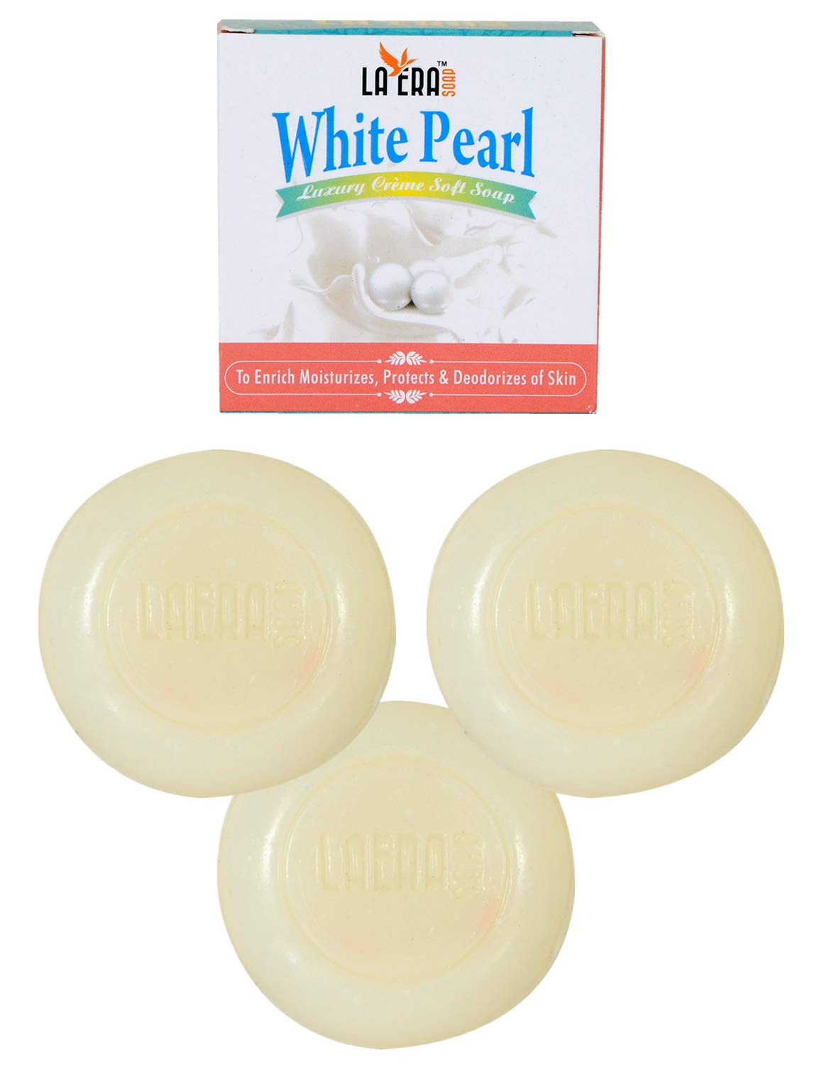 Premium LA ERA White Pearl Luxury Cream Soft Soap - 3 Pack (300g Total) for Gentle Skin Cleansing & Spa-Like Bath Experience