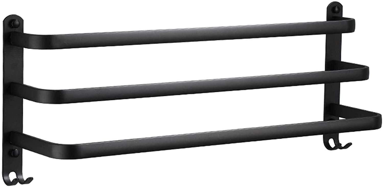 WENH Wall-Mounted Bathroom Towel Rack - 3-Pole 50cm Aluminum Matte Black Space-Saving Towel Holder with Non-Perforated Design for Bathroom, Kitchen, and Laundry Room Organization