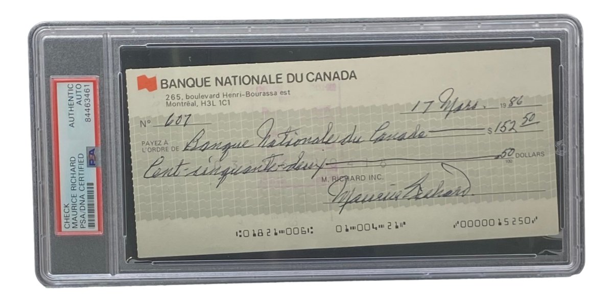 Authentic Maurice Richard Signed Montreal Canadiens Bank Check #607 PSA/DNA Certified - Perfect for Hockey Memorabilia Collectors & Sports Fans Display