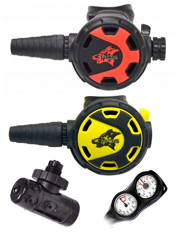 HOG D1X DIN or Yoke Regulator - Classic 2.0 Scuba Diving Octopus with Free Temperature Gauge | Professional Dive Gear for Cold Water & Technical Diving