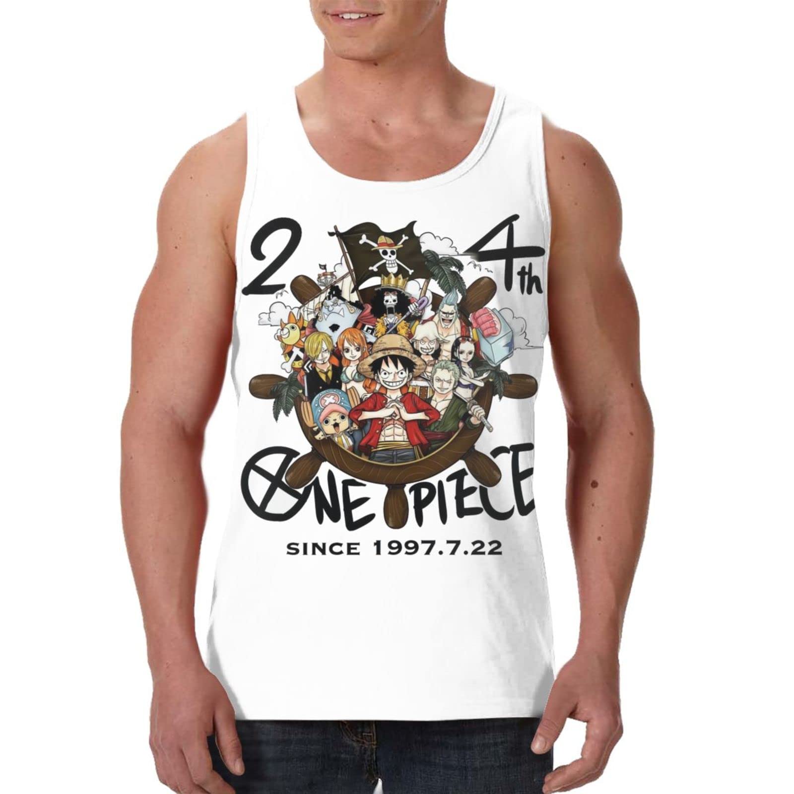 One Piece Anime Printed Men's Cotton Sleeveless Tank Top - Casual Summer Wear, Cosplay, Gym & Beach Outfit