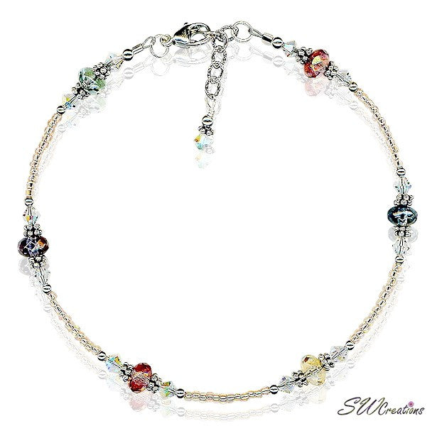 Peach Crystal Czech Beaded Anklet - Elegant Bohemian Ankle Bracelet for Women | Perfect for Summer, Beach, Weddings & Boho Fashion