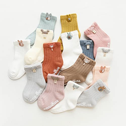 Non-Slip Toddler Socks for Boys & Girls | Soft Cotton Baby Crew Socks with Grips | Essential Kids Socks for Playtime, Daycare & Home Use