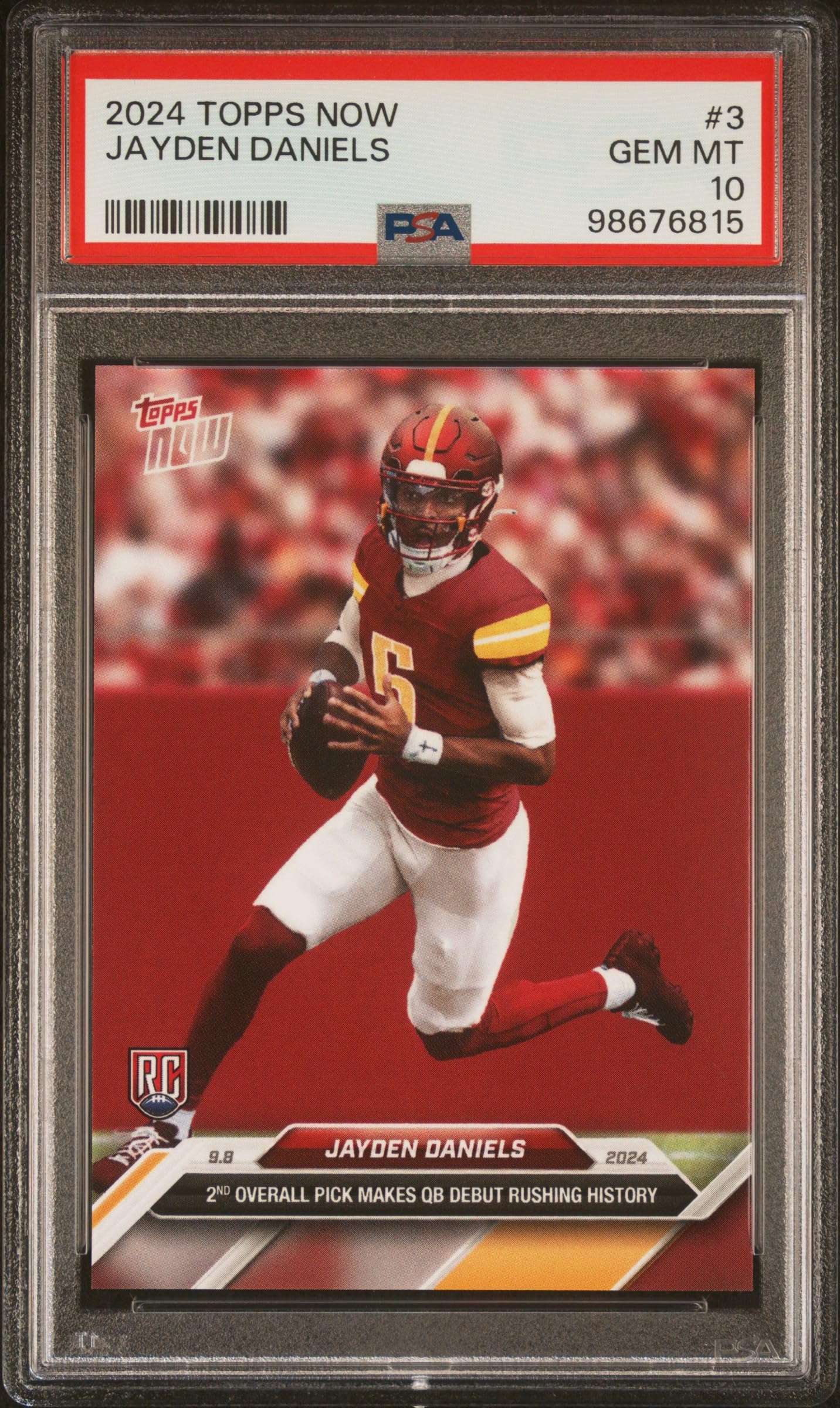 Jayden Daniels 2024 Topps Now Rookie Card #3 PSA 10 Gem Mint - Limited Edition Football Trading Card for Collectors & Investors - Perfect for Sports Memorabilia Displays, Fan Collections, and Investment Portfolios
