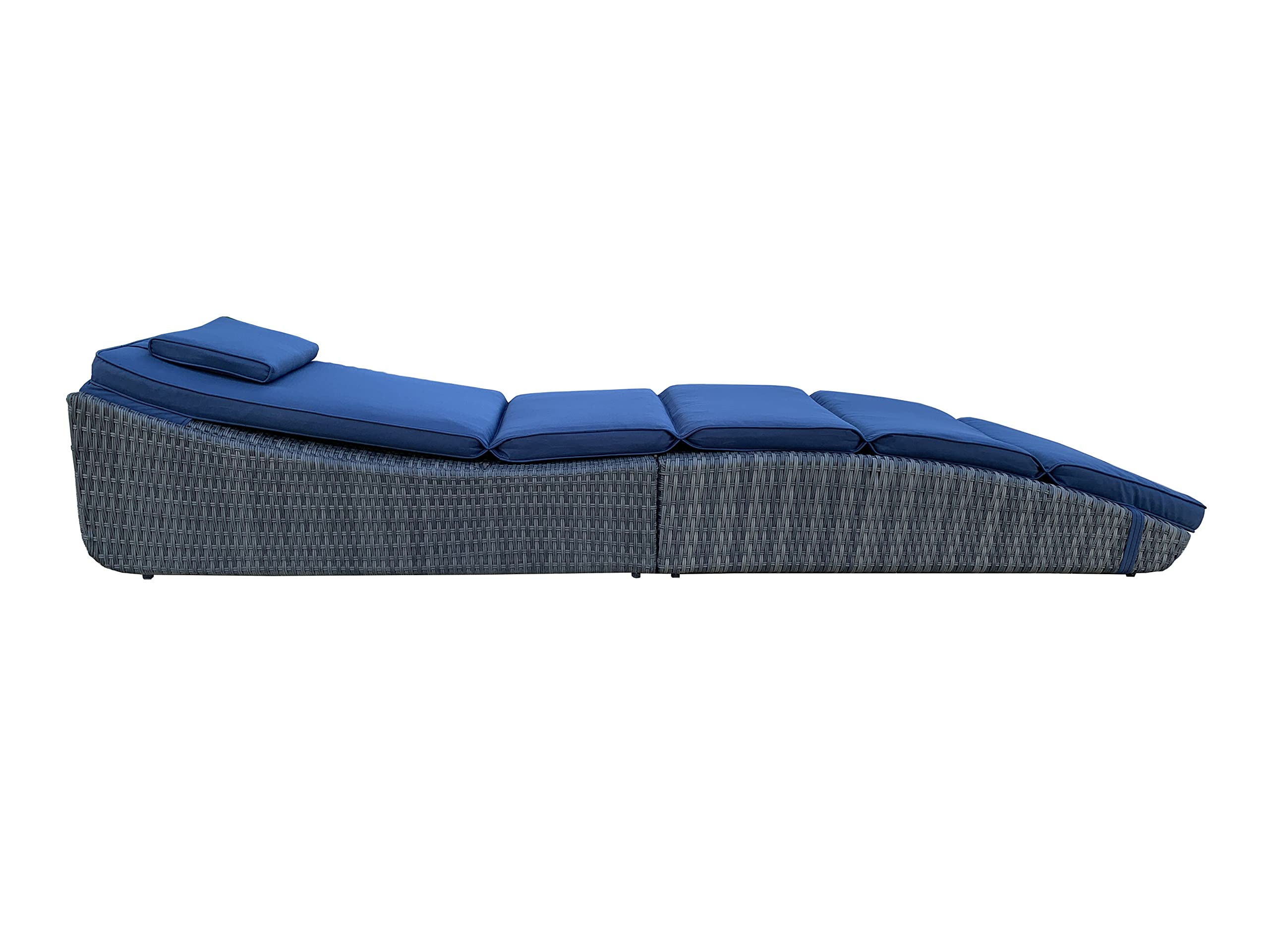 BTEXPERT Outdoor Chaise Lounge Chair - Adjustable Reclining Poolside Sun Lounger with Cushion, Wicker Rattan Patio Furniture - Fully Assembled Space-Saving Folding Design (Blue) - Perfect for Poolside Relaxation, Backyard Lounging & Beach Getaways