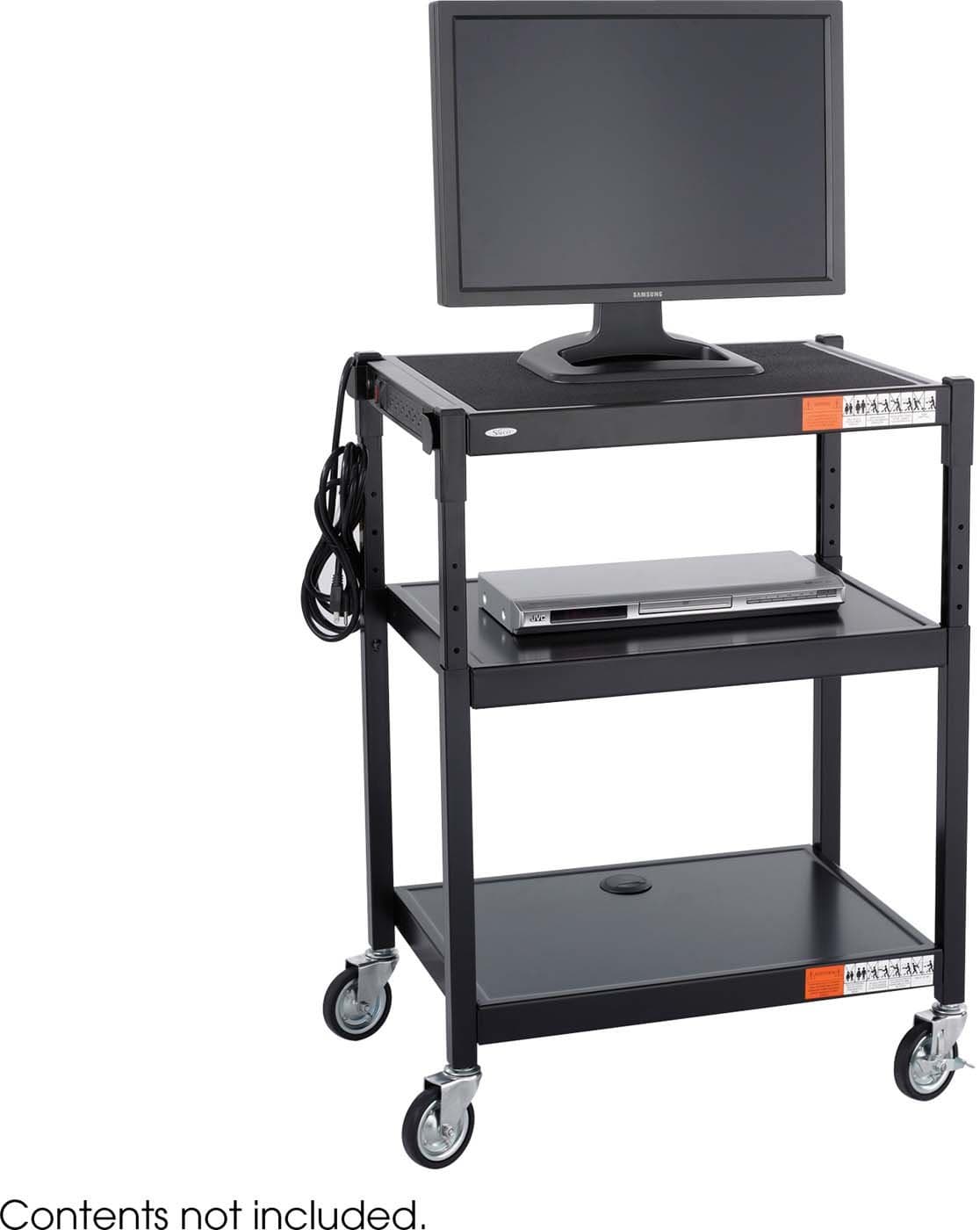 Adjustable Height Steel Utility Cart with Wheels - Black (8932BL) - Perfect for Kitchen, Office, Garage, and Workshop Organization