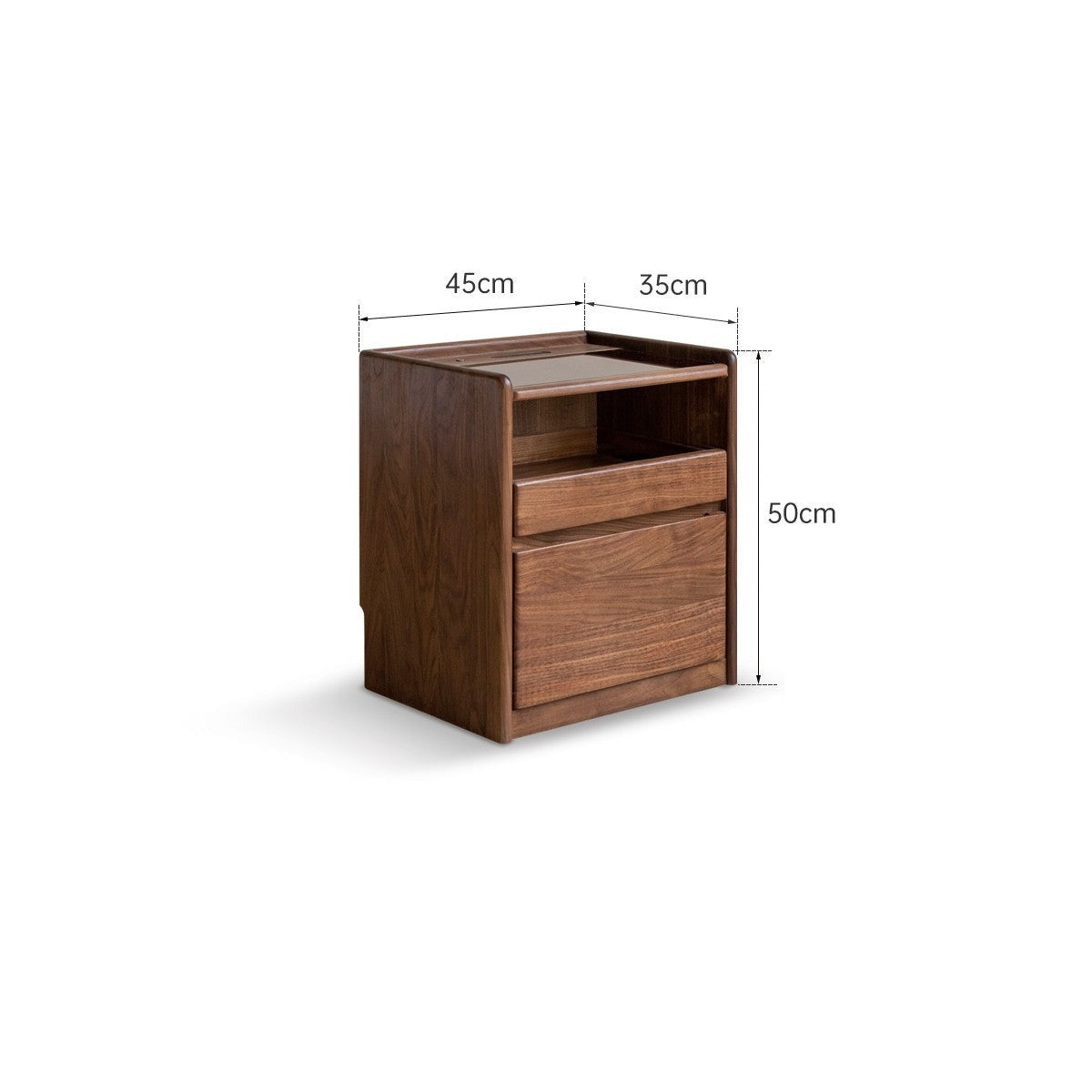 Solid Black Walnut Wood Nightstand with USB Outlet & Lamp - Perfect for Bedroom, Living Room, or Office Use
