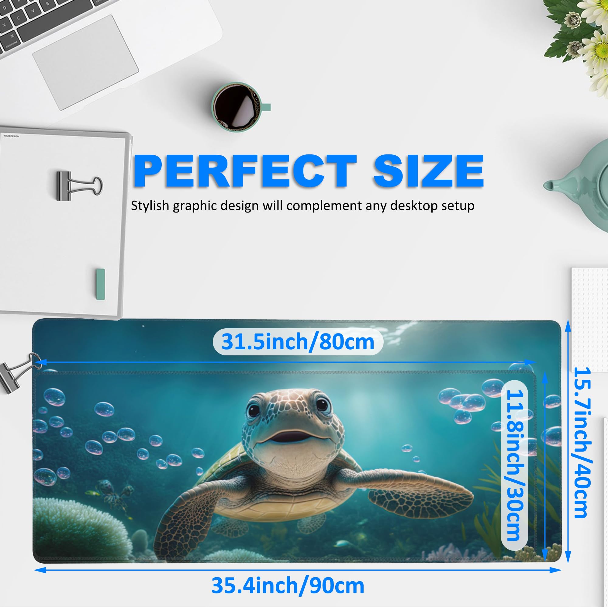 Cute Turtle Smiling Under The Sea Extended Gaming Mouse Pad - 31.5