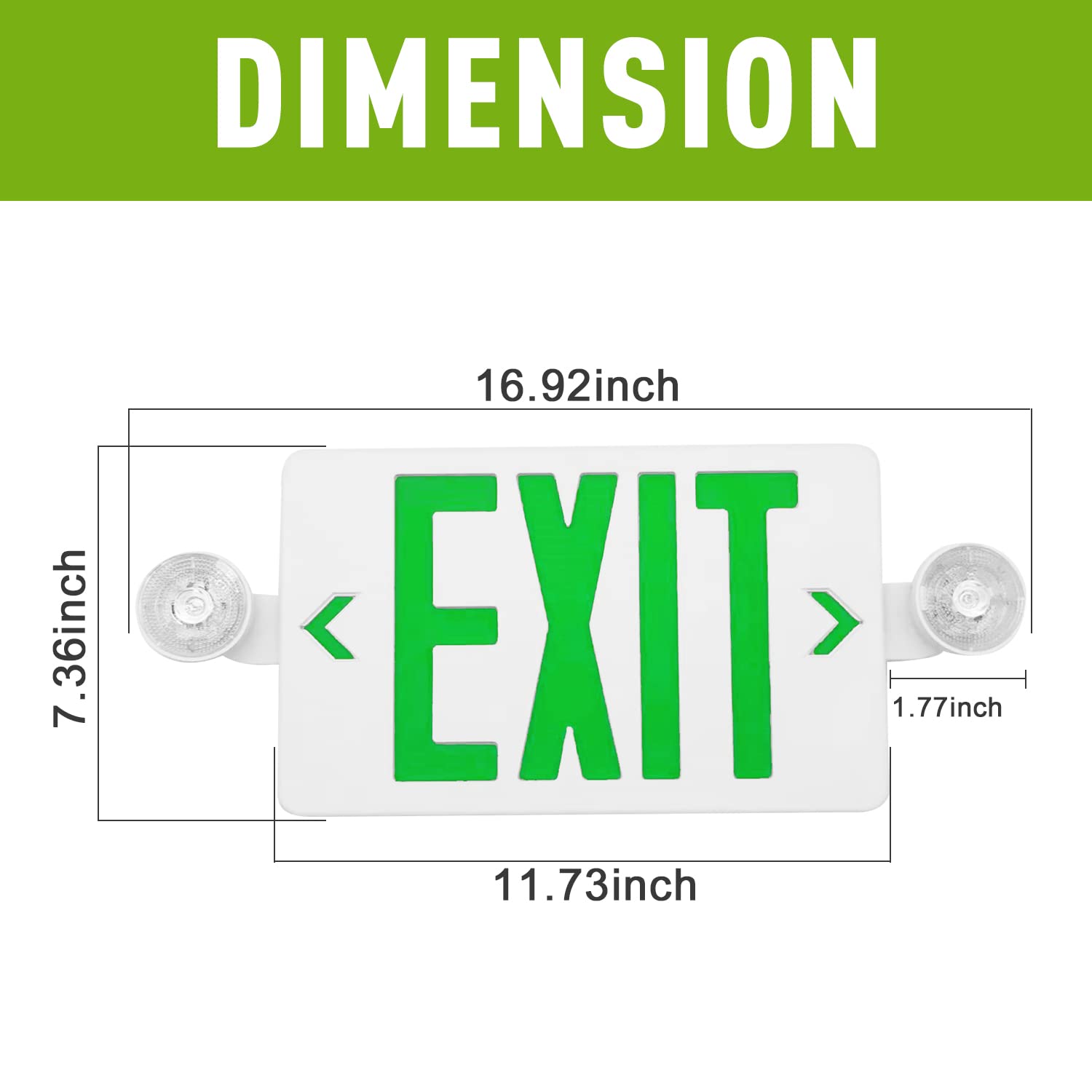 OSTEK 4 Pack UL-Listed Green LED Exit Sign with Emergency Light & Battery Backup - Dual LED Adjustable Head Fire Resistant ABS Emergency Exit Lights for Commercial Buildings, Warehouses, Schools (Green, 4 Pack)