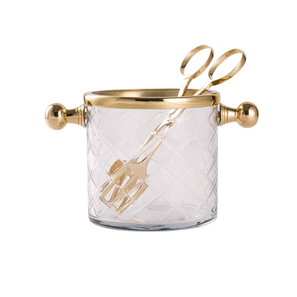 Handmade Brass & Glass Ice Bucket with Ice Clip - Portable Insulated Wine & Champagne Cooler for Parties, Hotels, Bars, and Home Entertaining