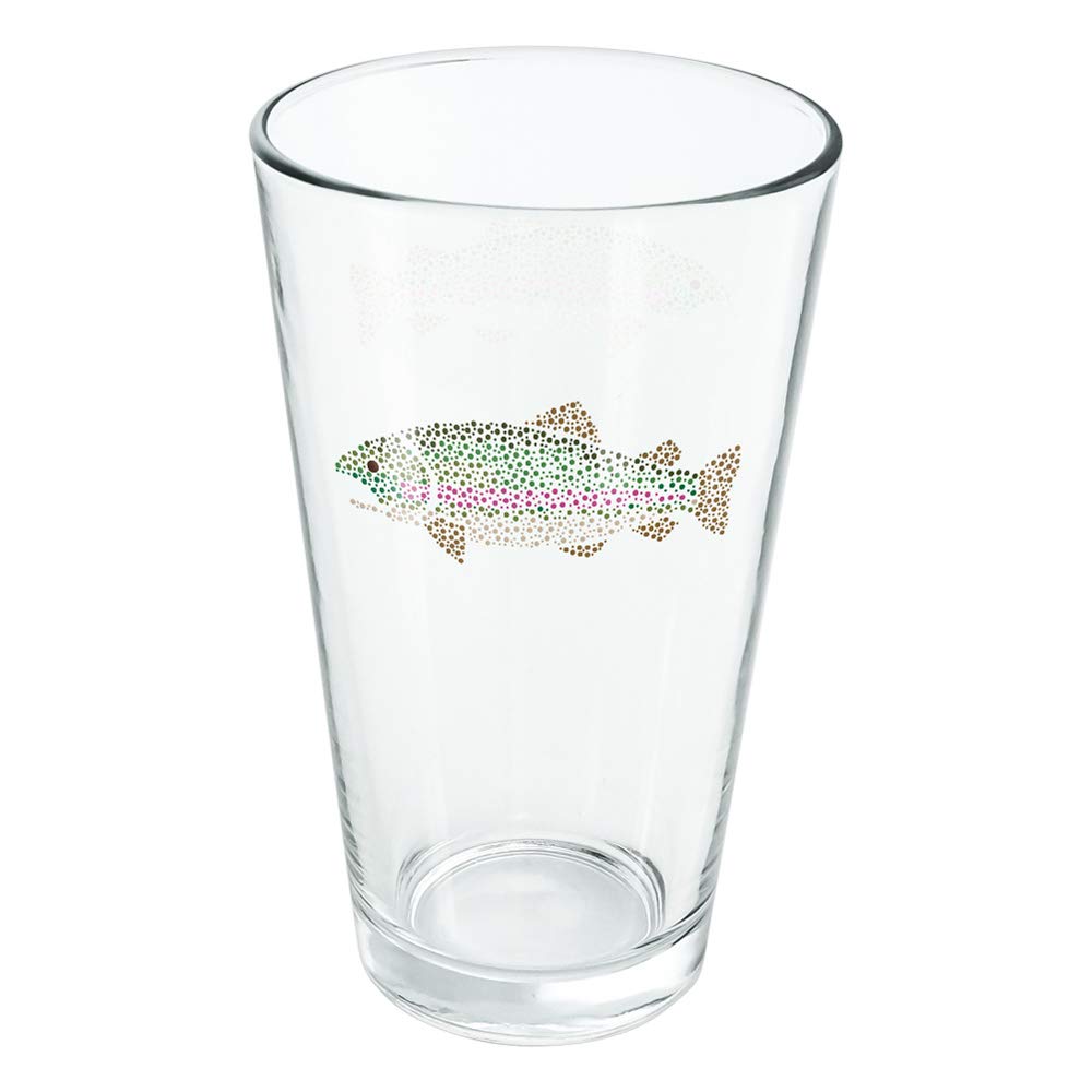 LOGOVISION Rainbow Trout Fish Dots Spots Pattern 16oz Pint Glass - Tempered Drinking Glass with Printed Design - Perfect Gift for Anglers & Beer Lovers - Great for Cold Beer, Soda, Water at Camping, Fishing Trips & Backyard BBQs