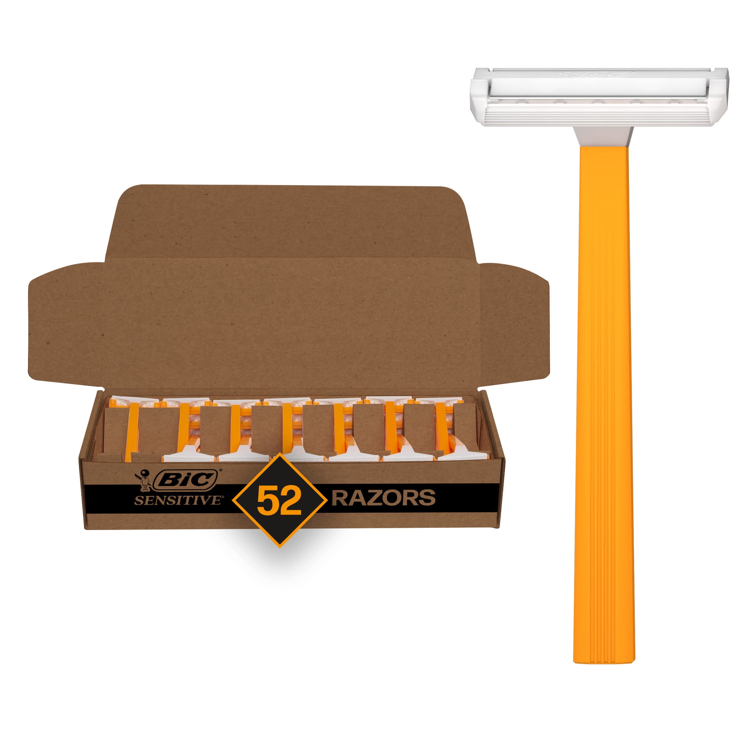 BIC Sensitive Disposable Razors for Men - 52 Count, 1 Blade Razors for Sensitive Skin & Smooth Shaving | Long-Lasting Shaving Razors for Travel, Gym & Daily Use