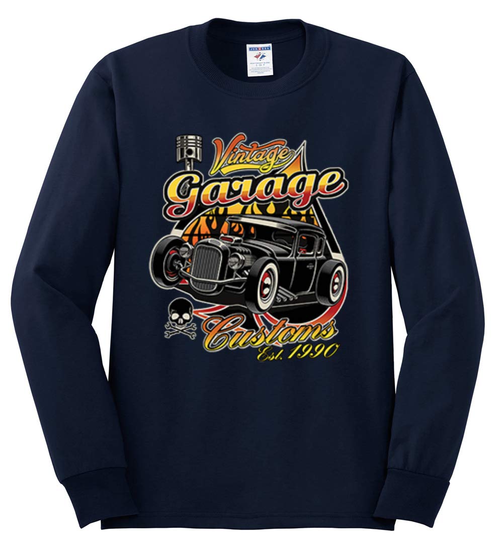 Vintage 1990 Garage Customs Hot Rod Classic Car & Truck Long Sleeve Shirt for Men - Perfect for Car Shows, Cruising & Automotive Enthusiasts