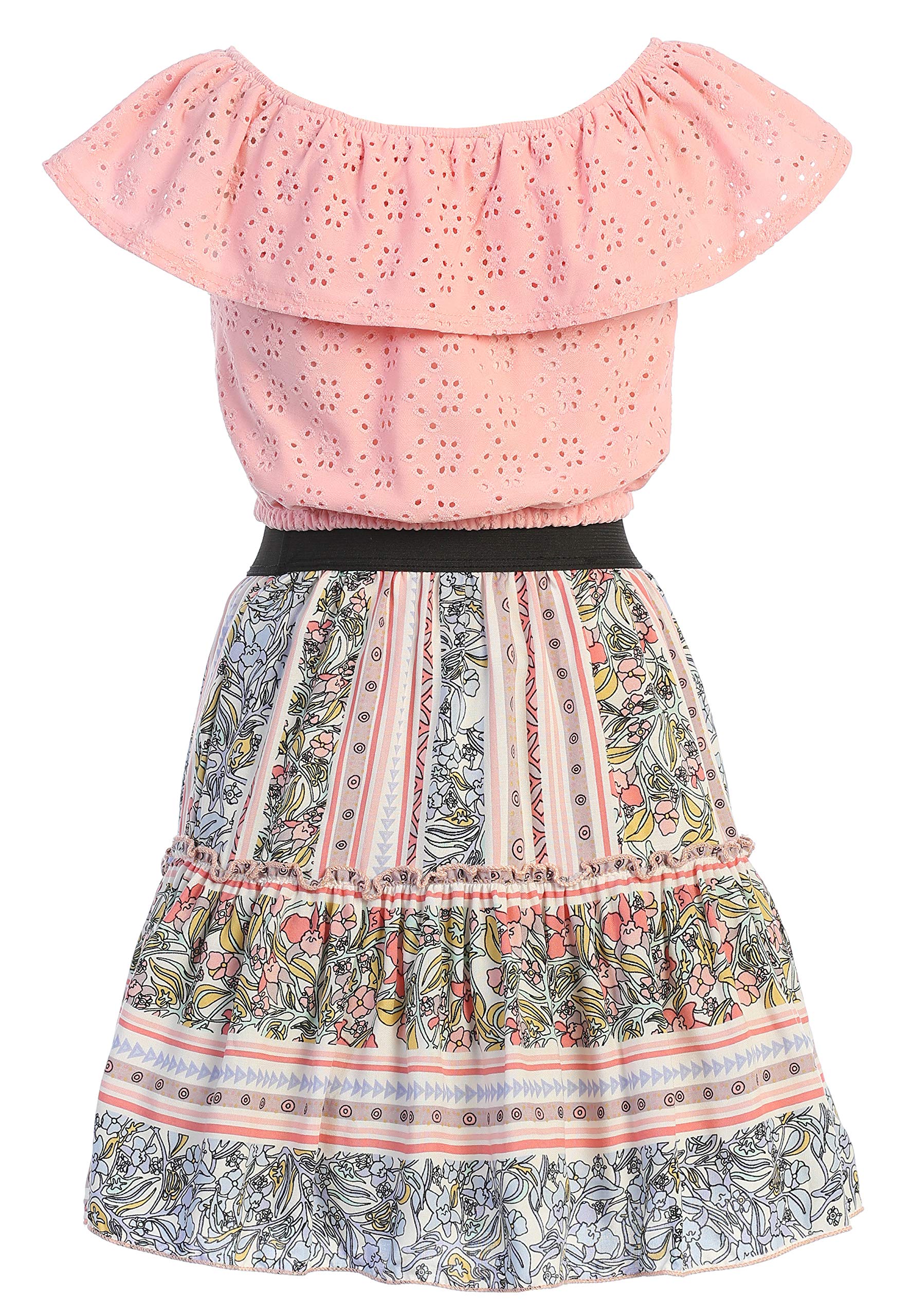 2-Piece Cold Shoulder Top & Skirt Set for Girls - Floral Flower Girl Party Dress Outfit | Perfect for Weddings, Birthday Parties & Special Occasions