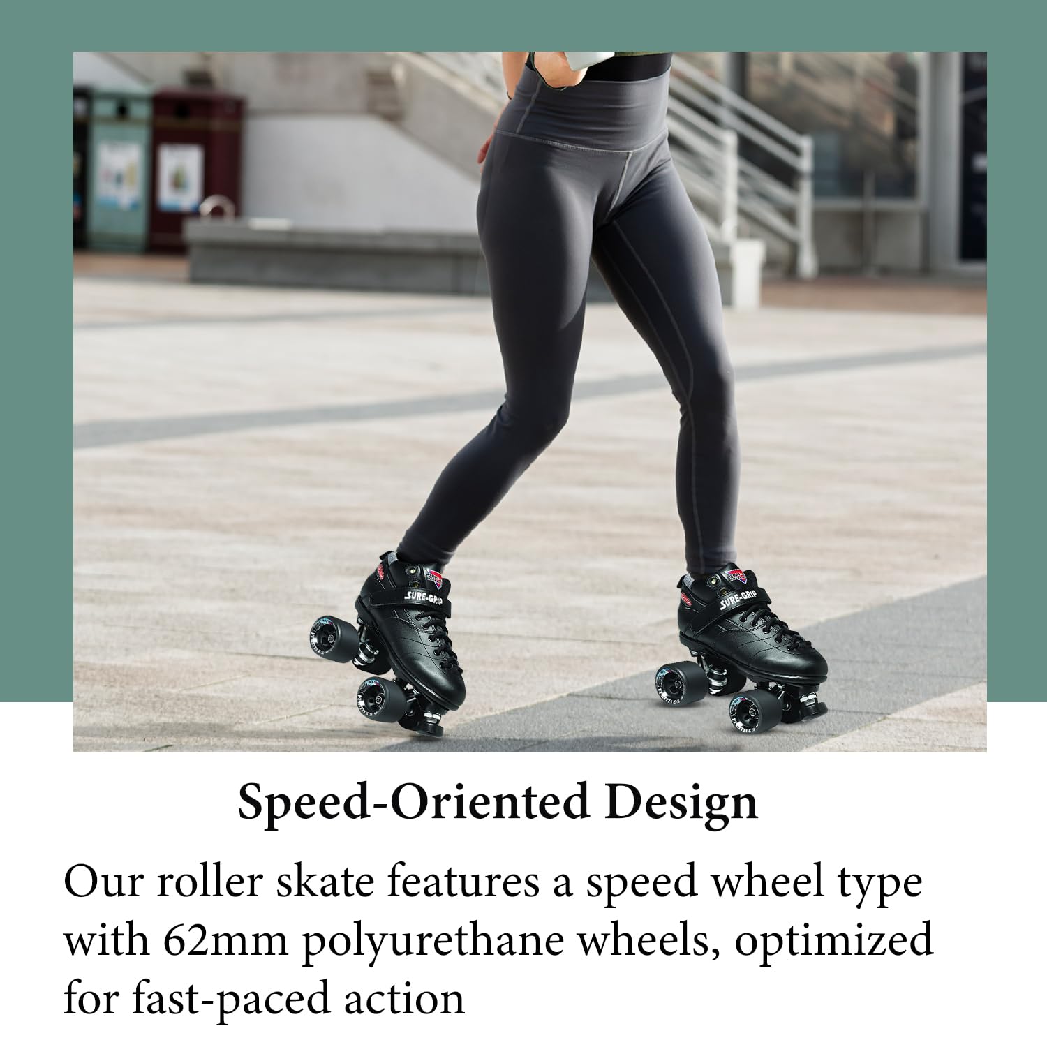 Sure-Grip Rebel Derby Roller Skates for Men & Women - 62mm Polyurethane Wheels for Smooth Ride - Super X Plate for Extended Support - Indoor & Outdoor Skating - Beginner Friendly Roller Skates - Perfect for Rink, Park, Street Skating and Derby Training