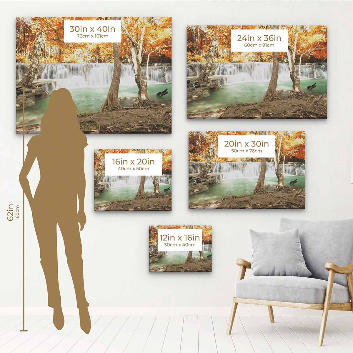 Orange Autumn Waterfall Canvas Wall Art - 2100 Series - Perfect for Living Room, Bedroom & Office Decor