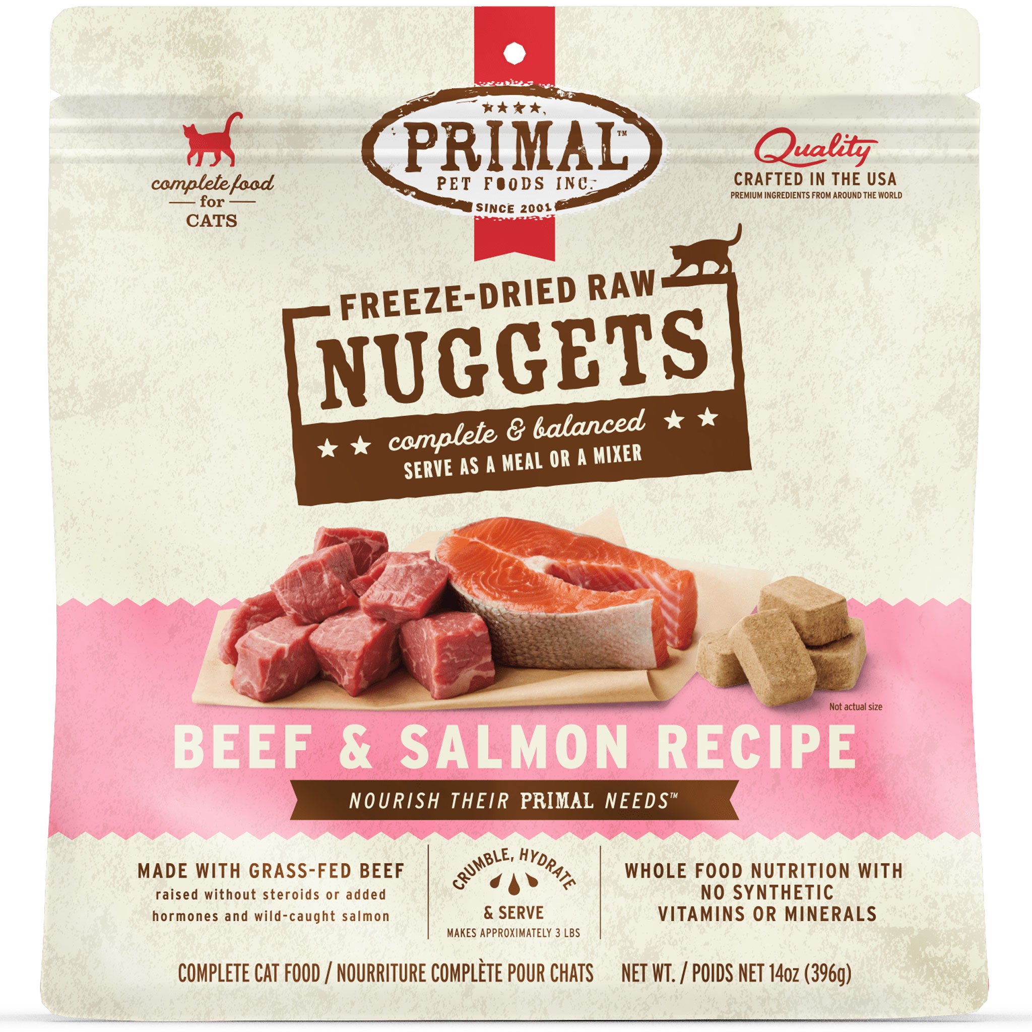 Primal Freeze Dried Beef & Salmon Formula Cat Food - 14oz | Grain-Free, High Protein Raw Cat Food for All Life Stages | Perfect for Indoor Cats, Kittens & Senior Cats