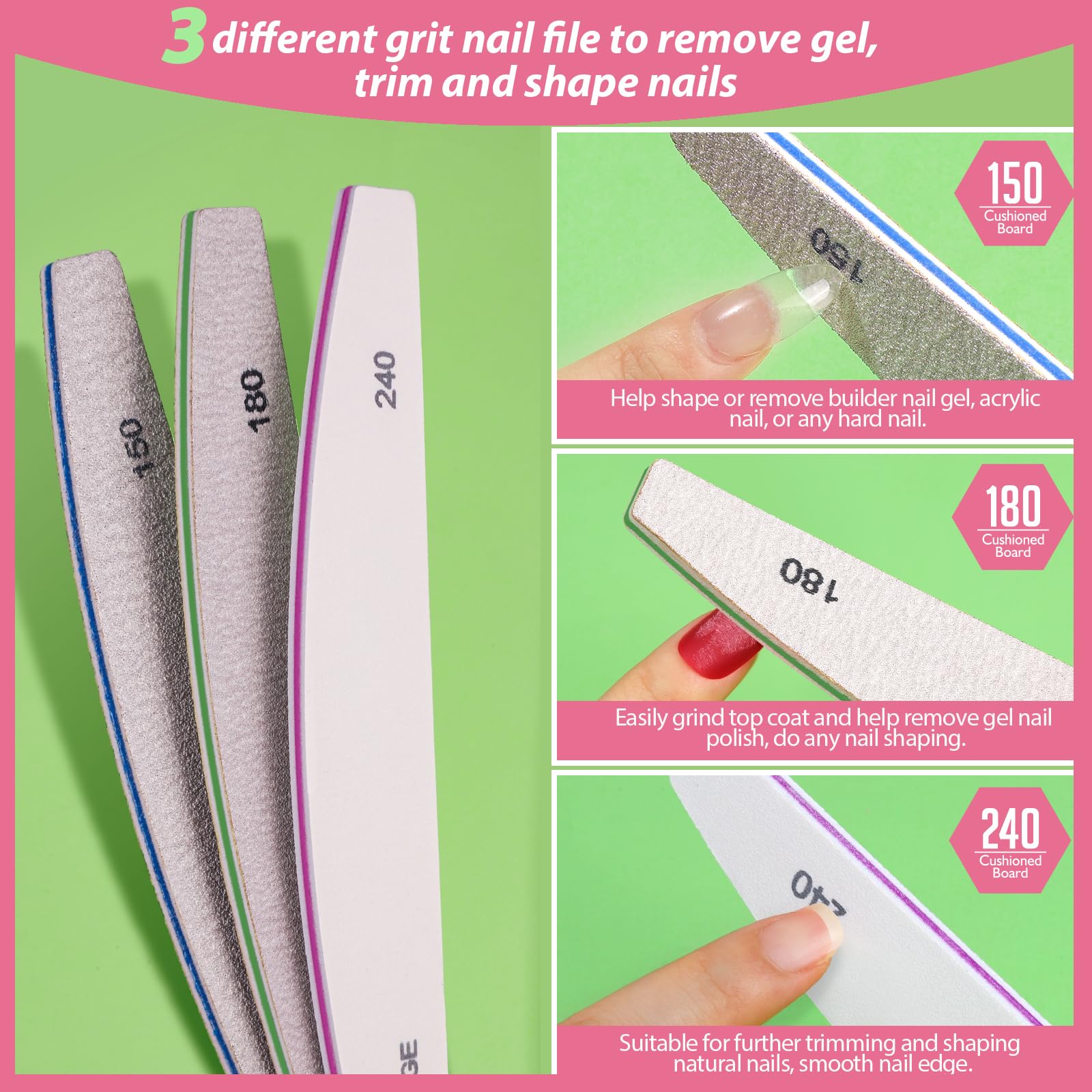 Teenitor Professional Nail File and Buffer Set - 2 Pack 100/180 Grit Emery Boards for Natural & Acrylic Nails - Manicure Pedicure Kit with Nail Buffer Block & Shining Tools - Perfect for Home Salon, Travel & DIY Nail Care