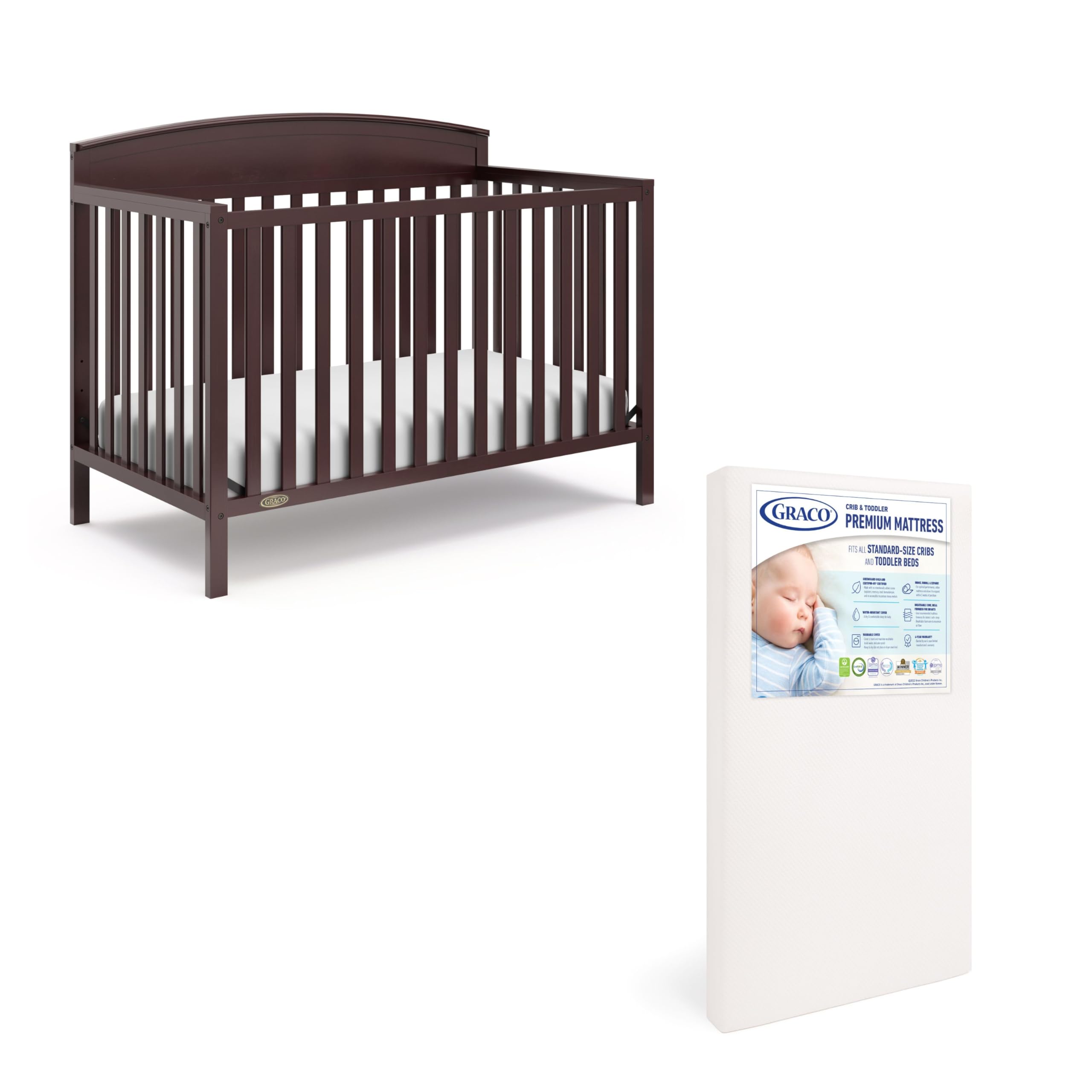 Graco Benton 5-in-1 Convertible Baby Crib with Premium Foam Mattress - Espresso Finish | Nursery Bed Converts to Toddler Bed, Daybed & Full-Size Bed | Safe Sleep Solution for Newborns to Toddlers