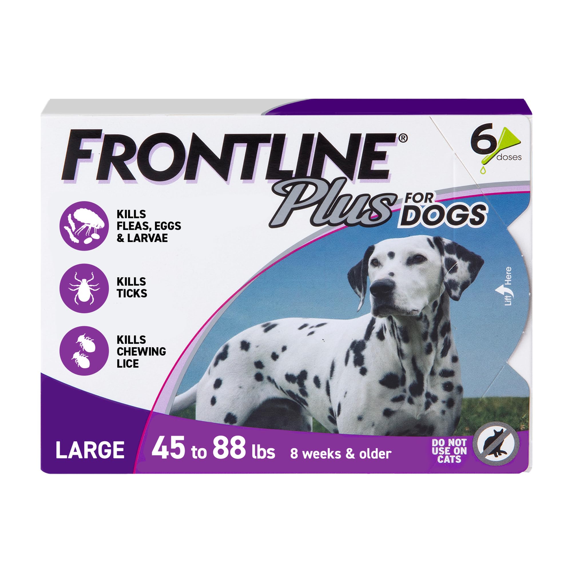 Frontline Plus for Large Dogs (45-88 lbs) - Flea & Tick Prevention Treatment, 6 Doses - Effective Protection for Dogs in Yards, Parks & Outdoor Adventures